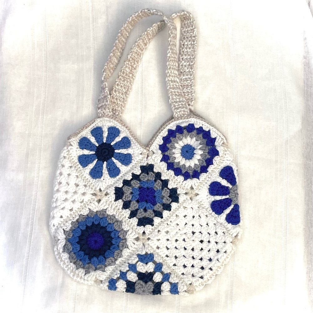 Blue and White Crochet Tote